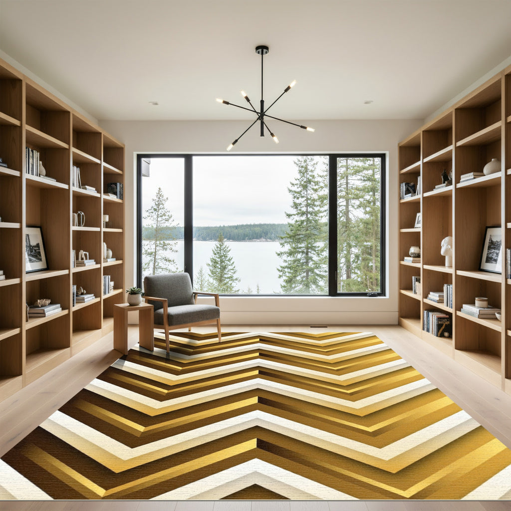 Modern Golden Chevron Geometric Abstract Rug