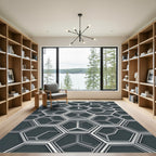 Modern Metallic Gray Geometric Hexagon Rug