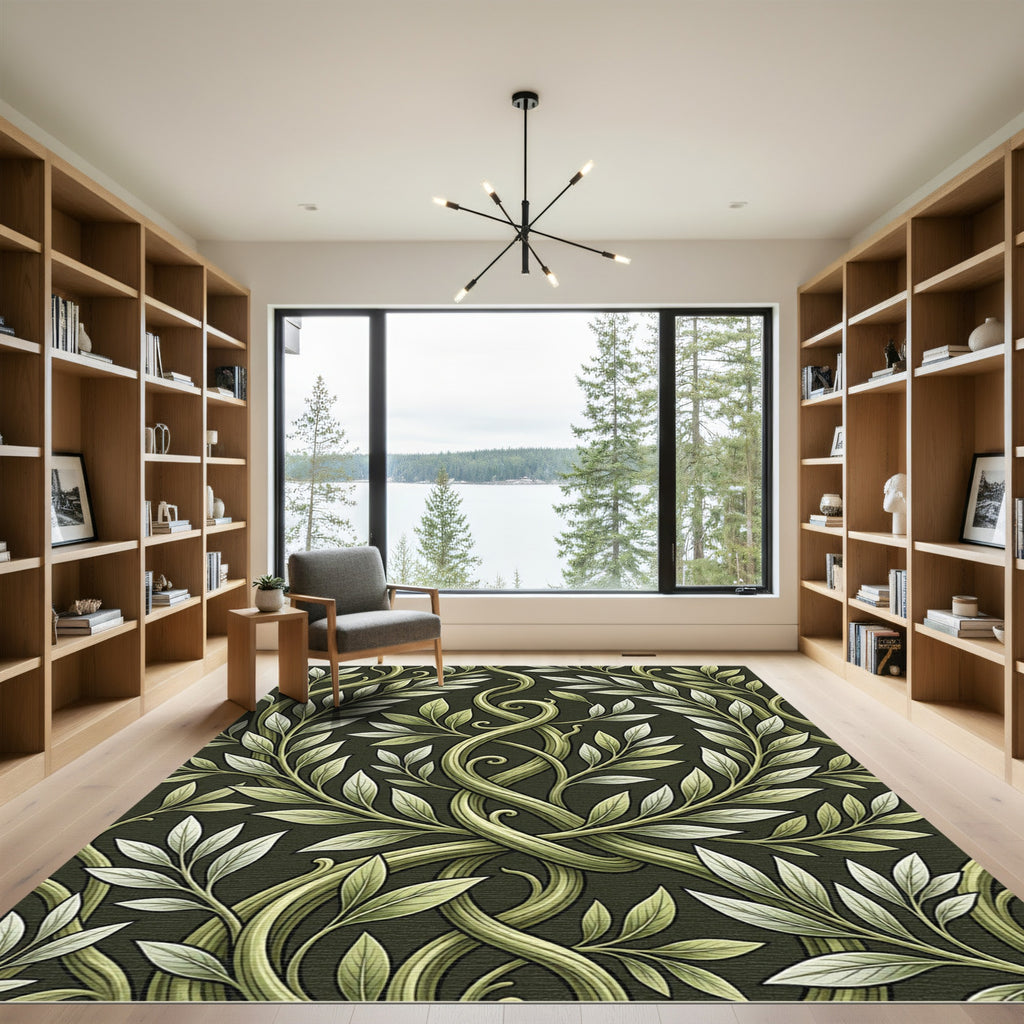 Botanical Olive Leaf Intertwined Vine Rug