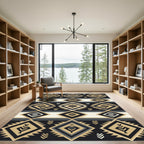 Black and Gold Geometric Chevron Rug