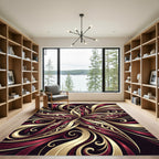 Radiant Scarlet Gold Swirls Rug