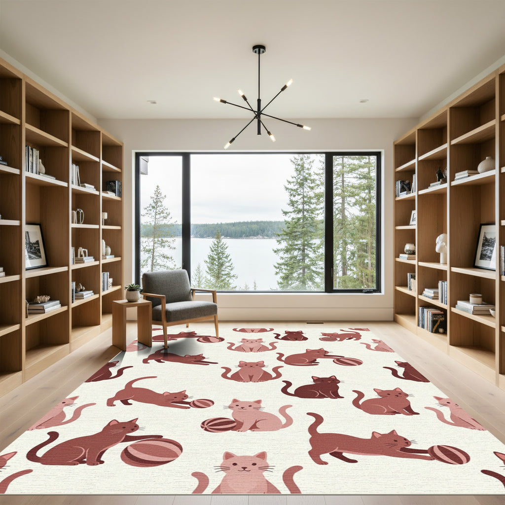 Playful Cats With Balls Pattern Rug