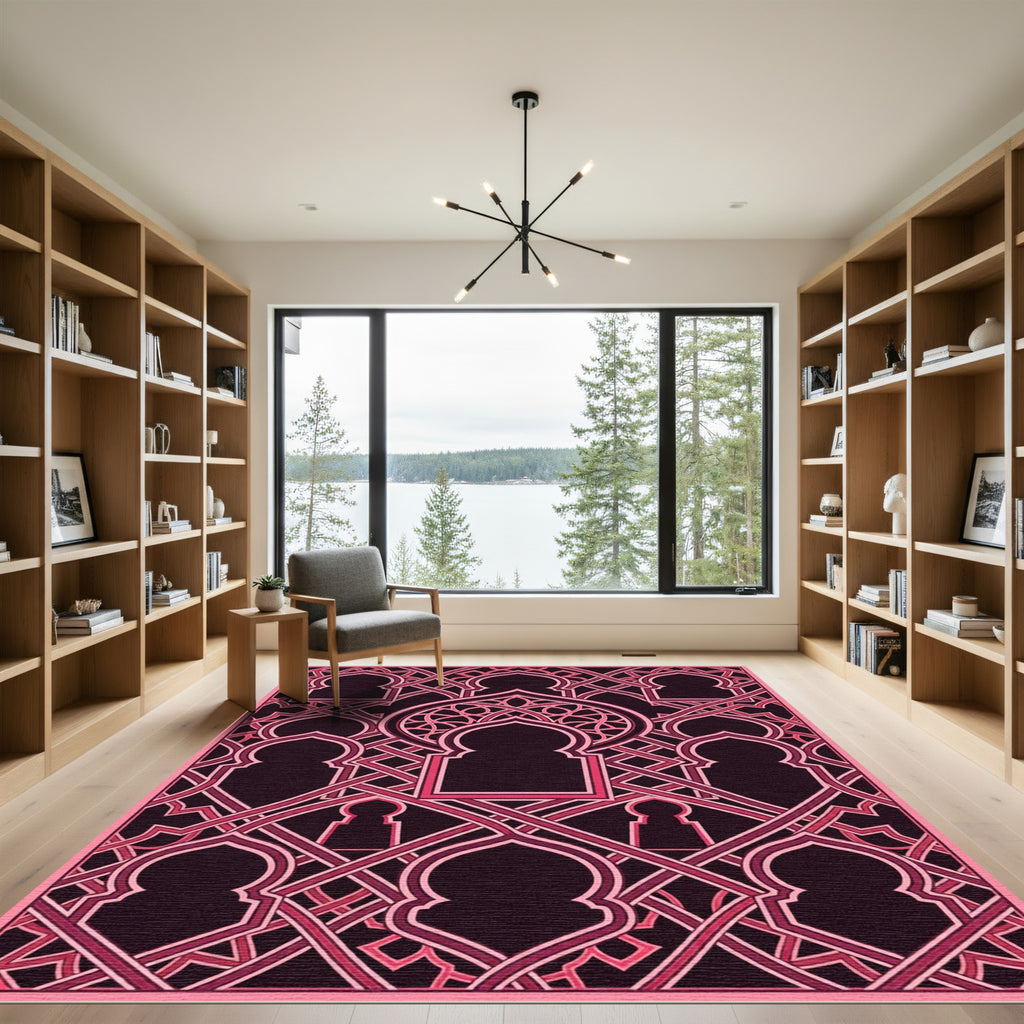 Dark Magenta Ornate Geometric Archwork Rug