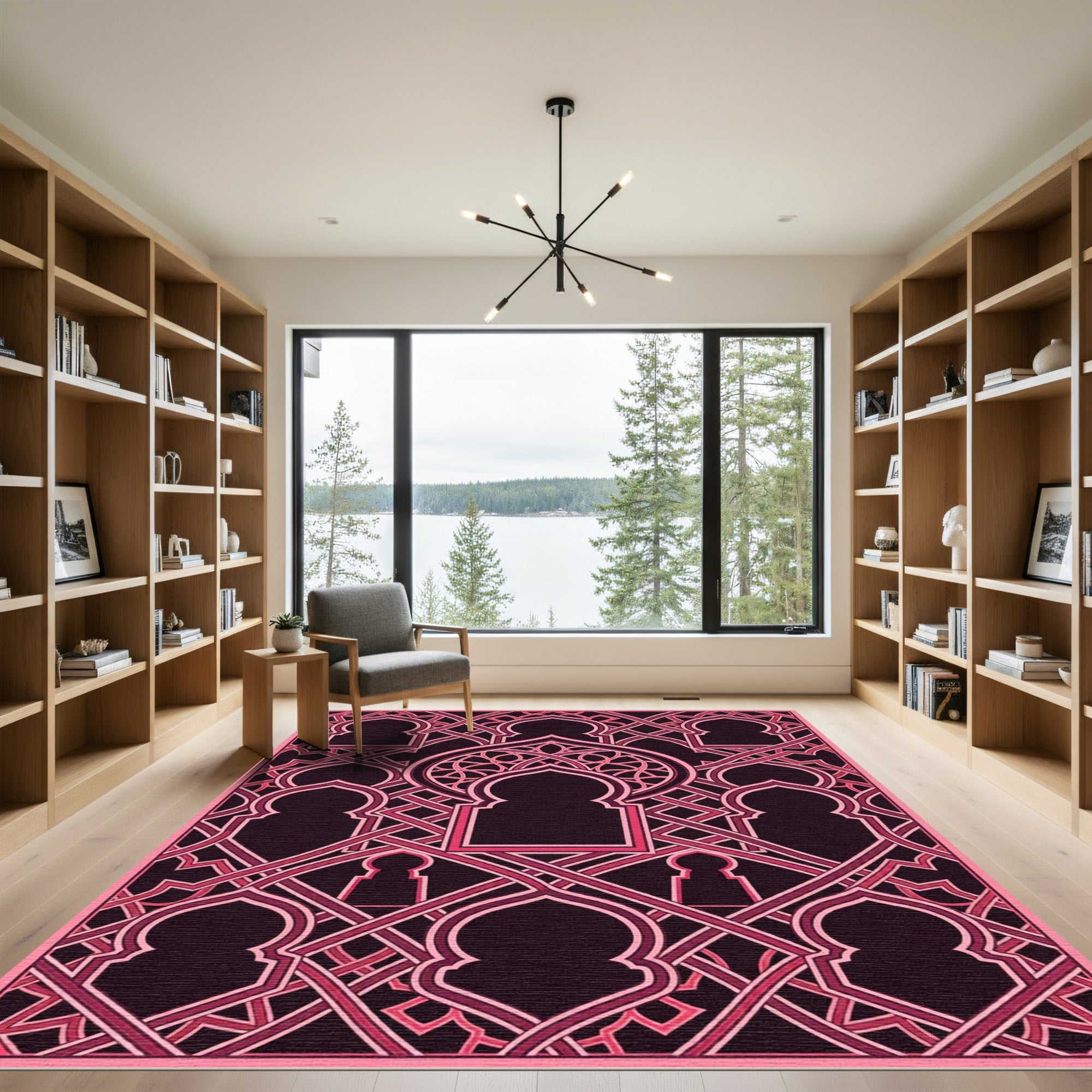 Dark Magenta Ornate Geometric Archwork Rug