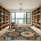 Earthy Geometric Floral Hexagon Mosaic Rug