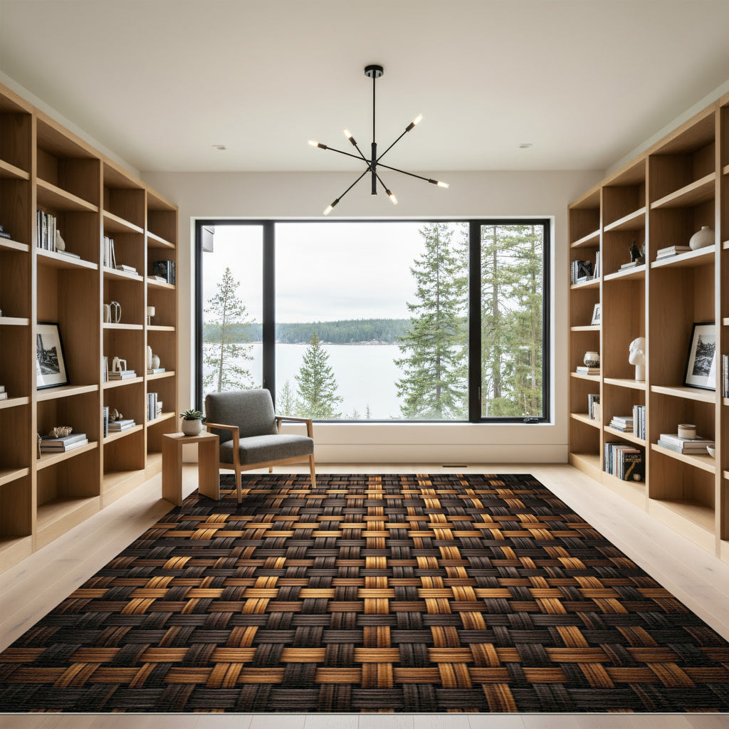 Woven Texture Brown Tan Weave Rug