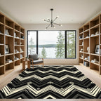 Striking Black Cream Geometric Zigzag Rug