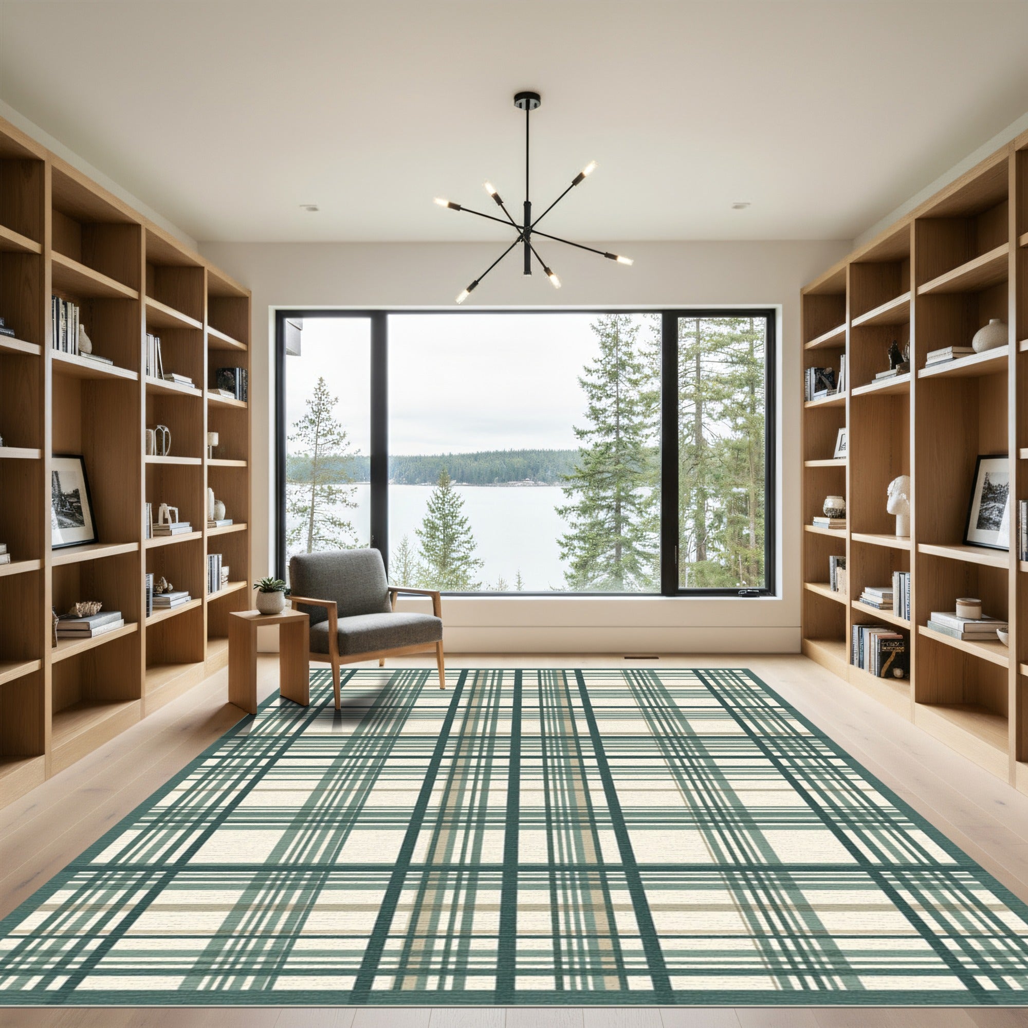 Sage and Cream Plaid Grid Rug