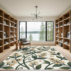 Elegant Cream Jasmine Botanical Vine Rug
