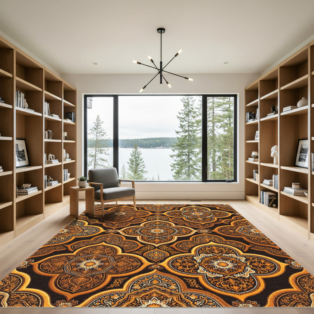 Aged Gold Arabesque Medallion Rug