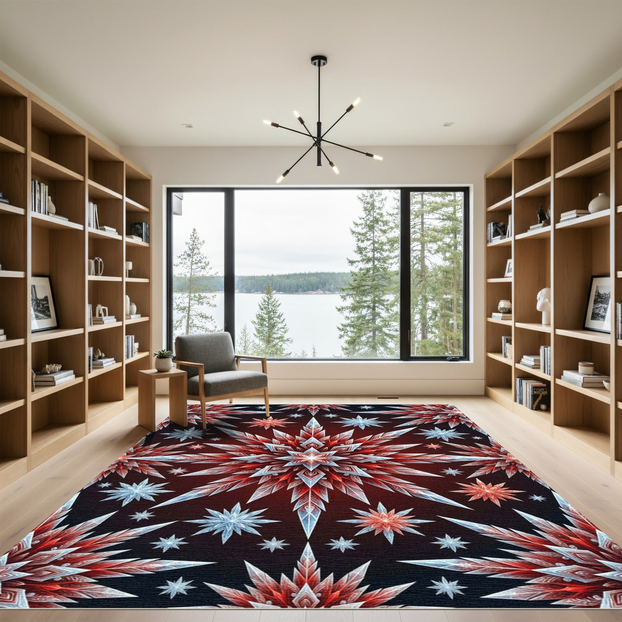 Crystalline Red Ice Starburst Arrangement Rug