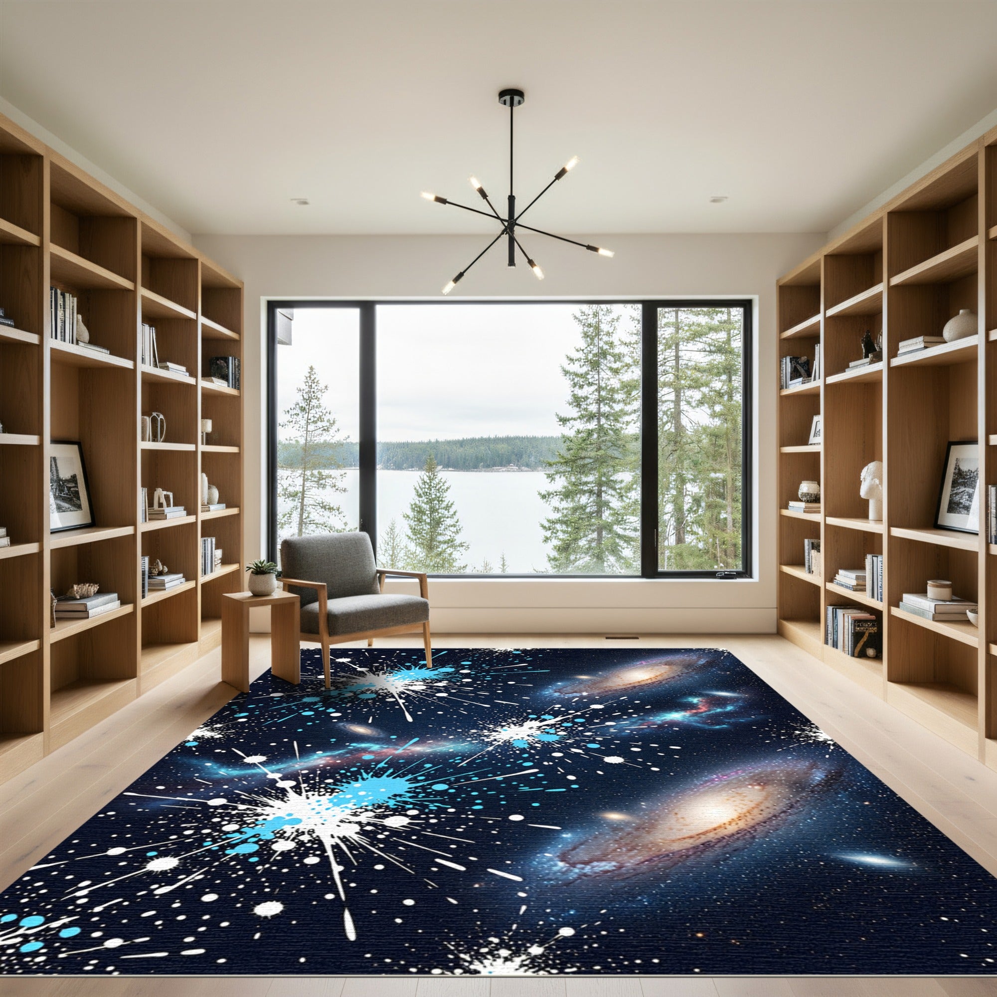 Cosmic Blue Galaxy Splatter Explosion Rug