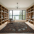 Ornate Metallic Bronze Geometric Star Rug