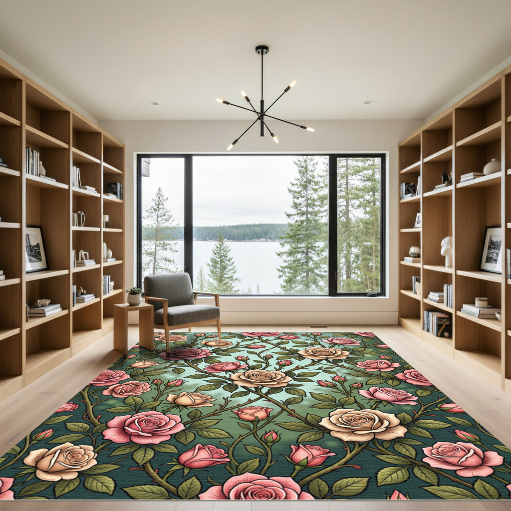 Elegant Rose Garden Floral Vines Rug