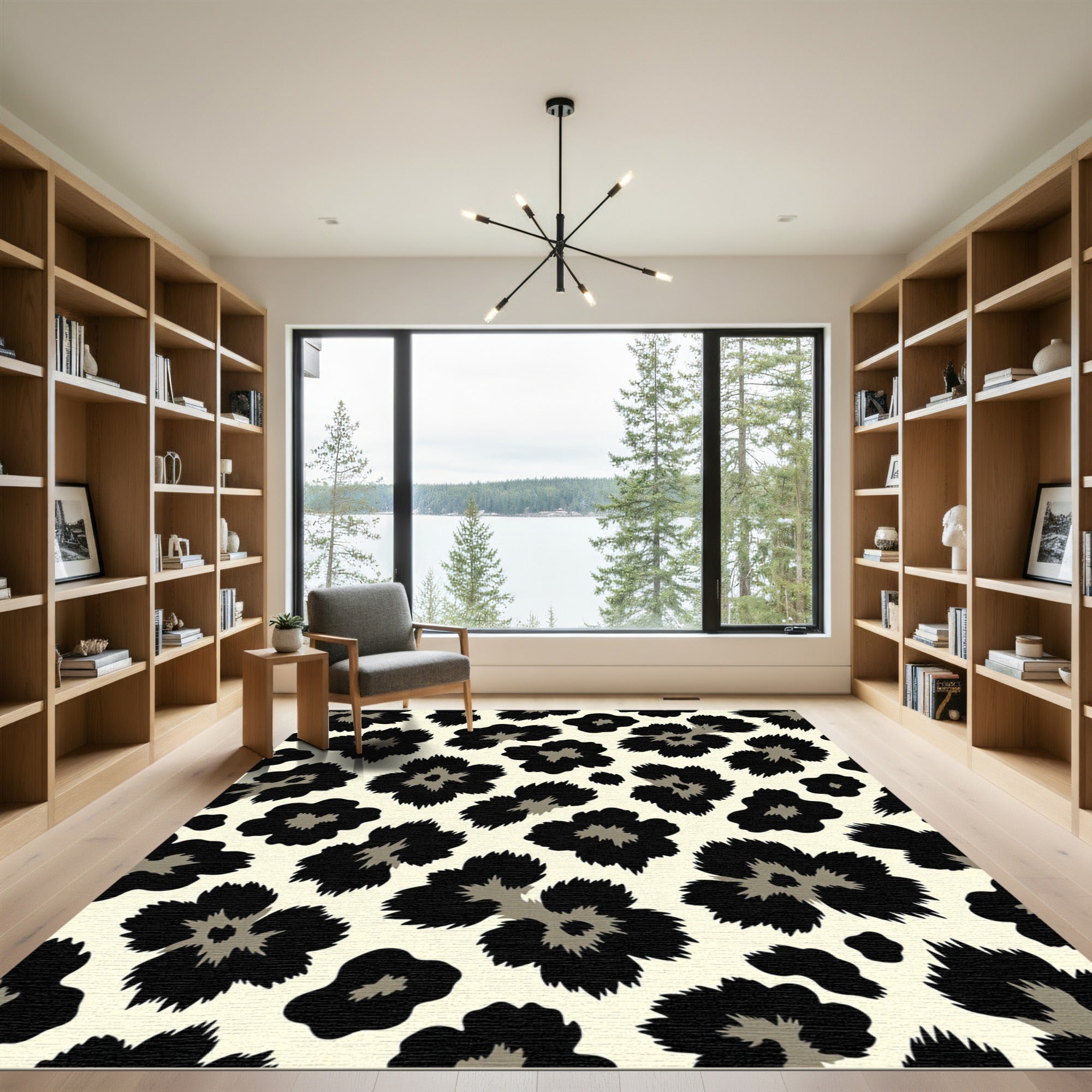Black Leopard Spot Floral Rug