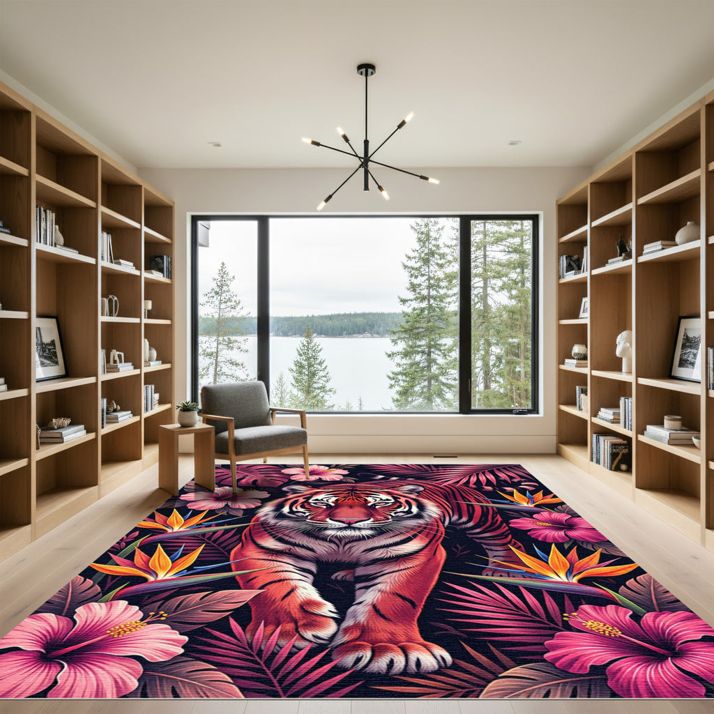Majestic Tiger Tropical Floral Jungle Art Rug