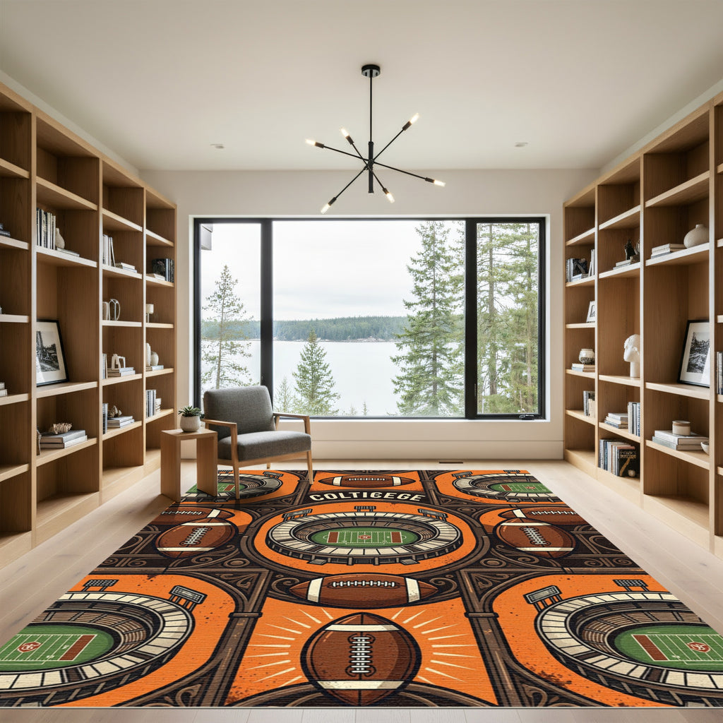 Vintage Orange Football Stadium Art Rug