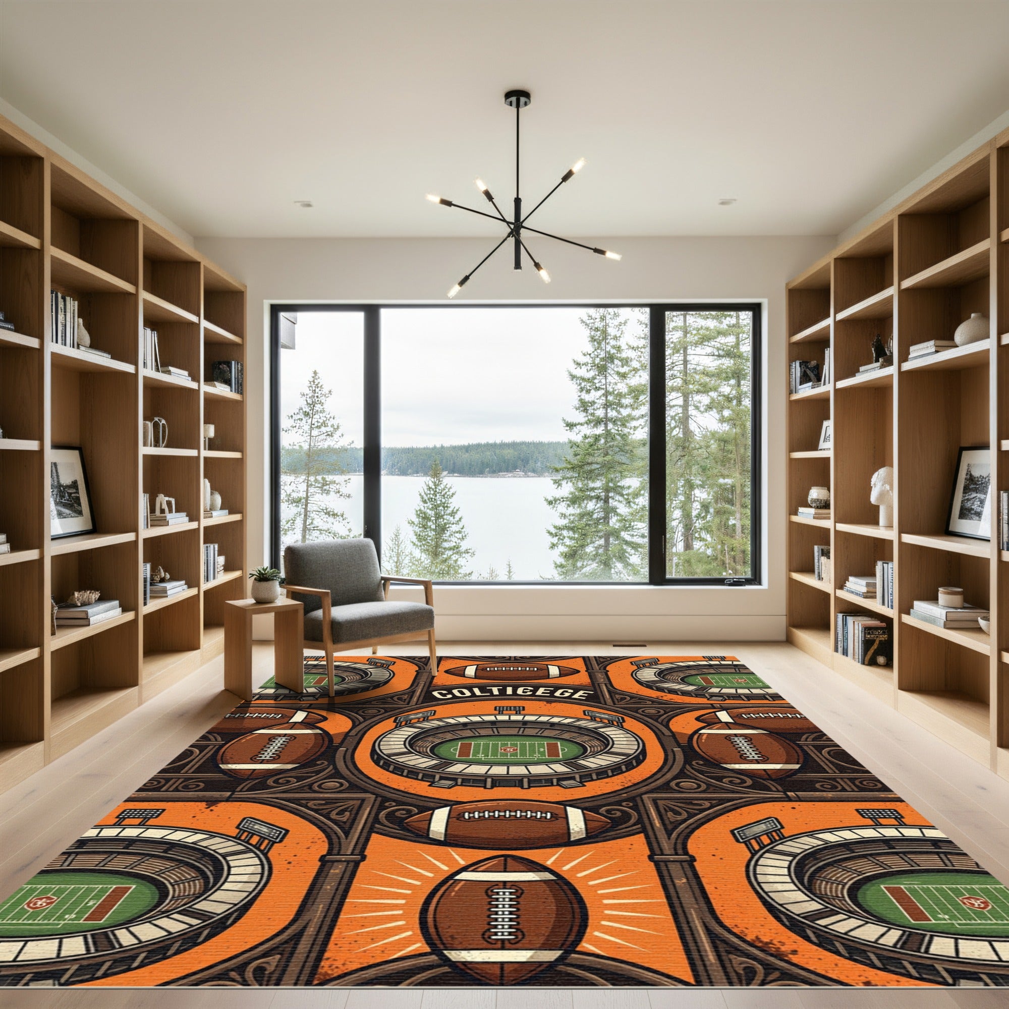 Vintage Orange Football Stadium Art Rug