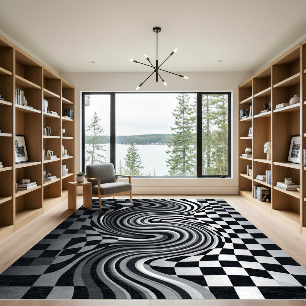 Monochromatic Optical Illusion Swirl Rug