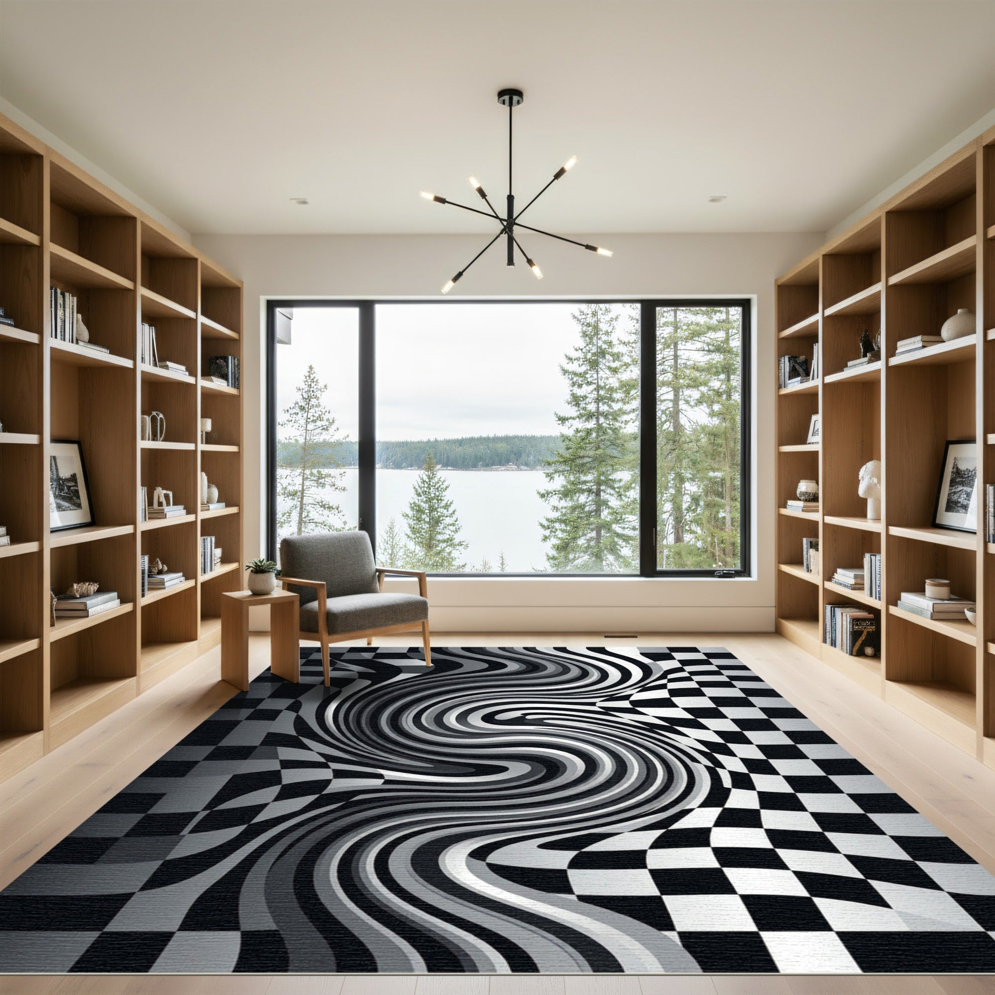 Monochromatic Optical Illusion Swirl Rug