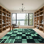 Mint Green Grid Abstract Geometric Rug