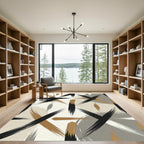 Modern Abstract Black Ochre Brushstroke Rug
