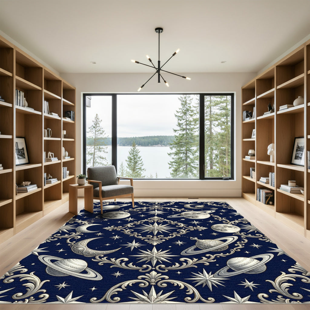Midnight Celestial Baroque Ornate Starry Universe Rug