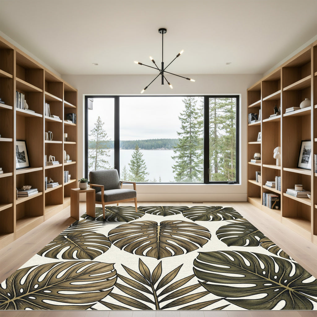 Lush Emerald Monstera Tropical Foliage Rug