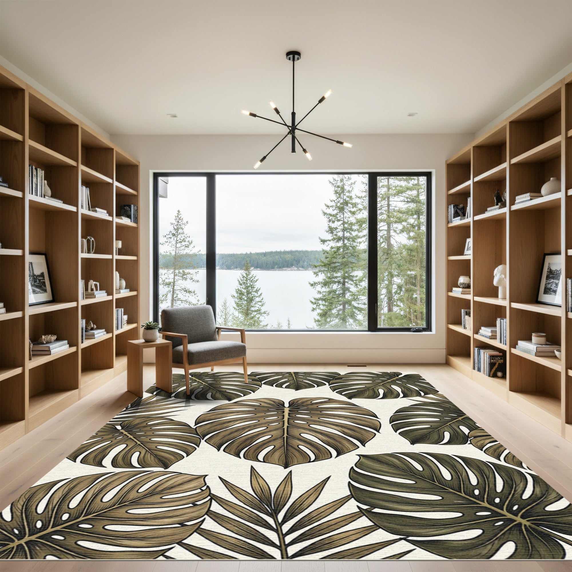 Lush Emerald Monstera Tropical Foliage Rug
