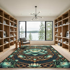 Ornate Teal Lotus Gold Medallion Rug