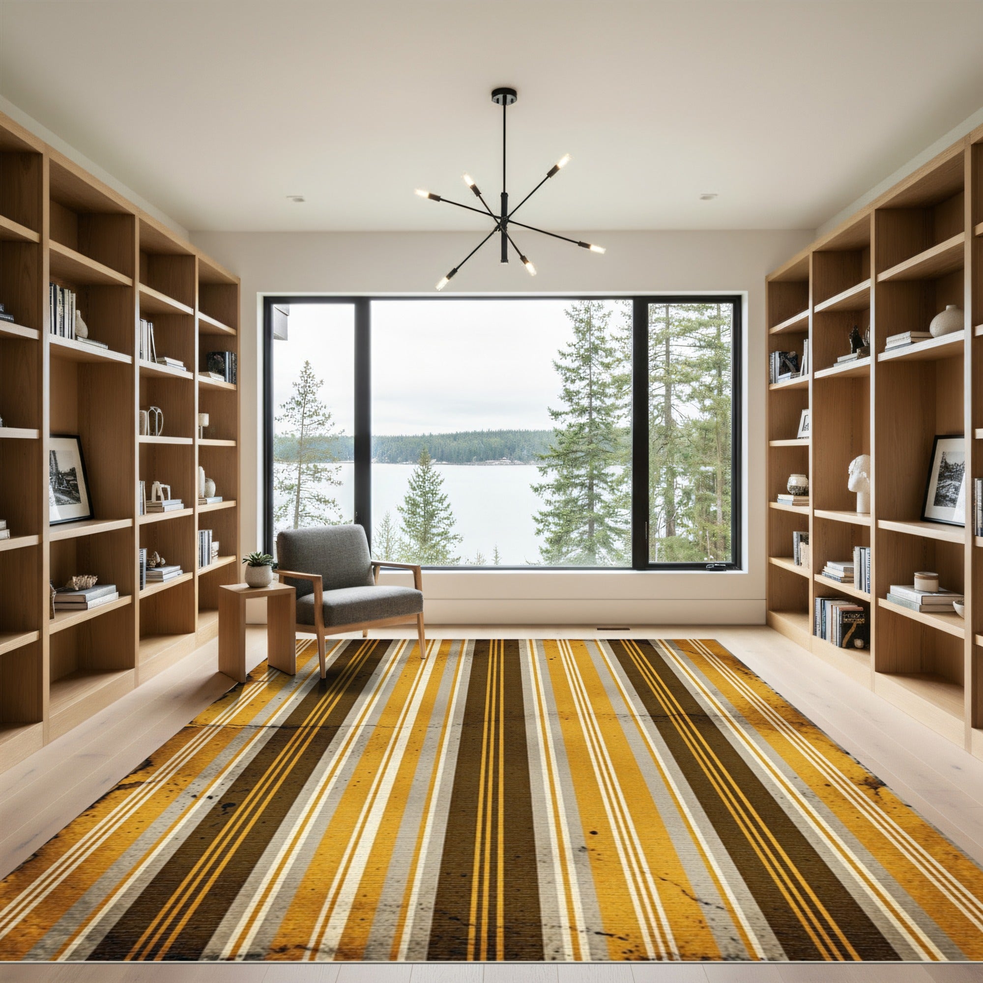Distressed Amber Golden Ochre Vertical Stripes Rug