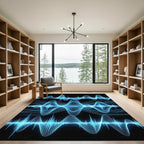 Electric Blue Neon Sound Wave Abstract Rug