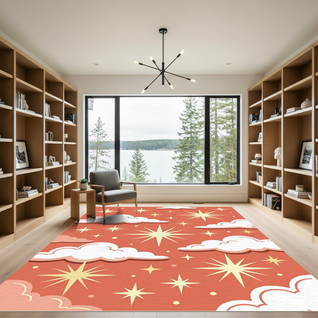 Celestial Starry Sky Terracotta Clouds Rug
