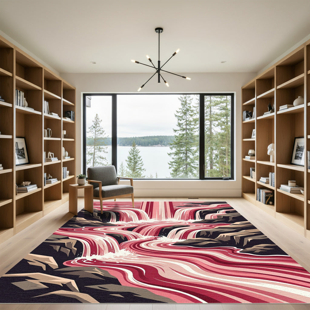 Deep Crimson Cascading River Rug