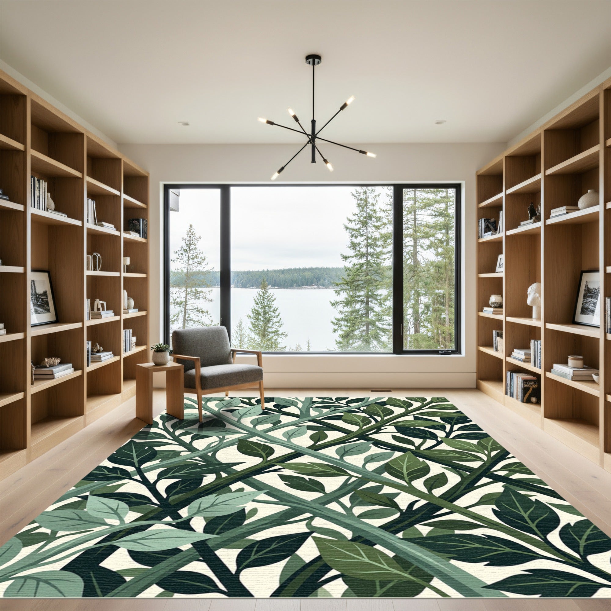 Lush Forest Green Foliage Trellis Rug