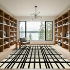 Minimalist Black Grid Geometric Linear Rug