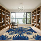 Deep Blue Tropical Palm Medallion Rug