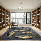 Blue Fish On Industrial Steel Wall Rug