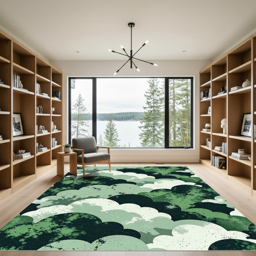 Misty Green Cloudscape Abstract Rug