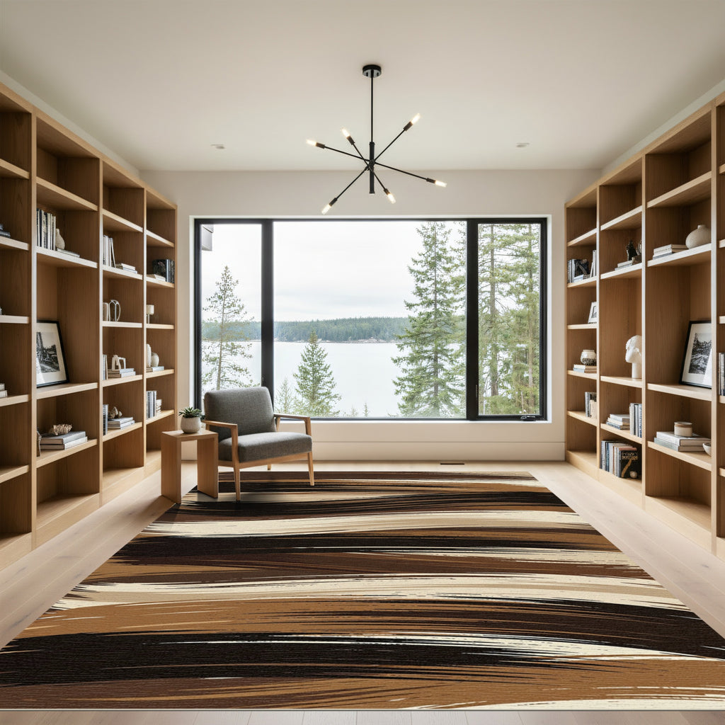 Abstract Earth Tone Wavy Brushstroke Rug