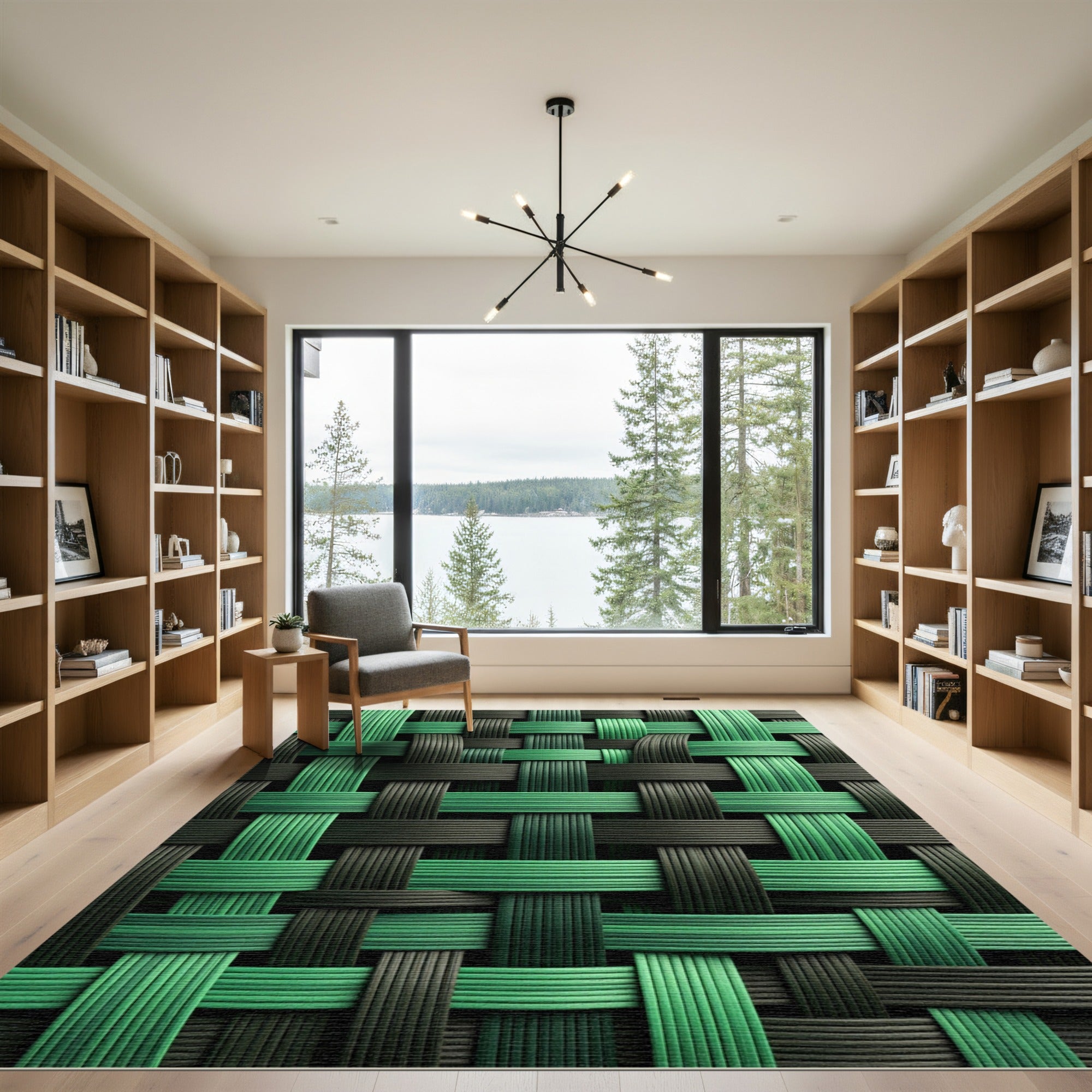 Bold Emerald and Charcoal Woven Grid Rug