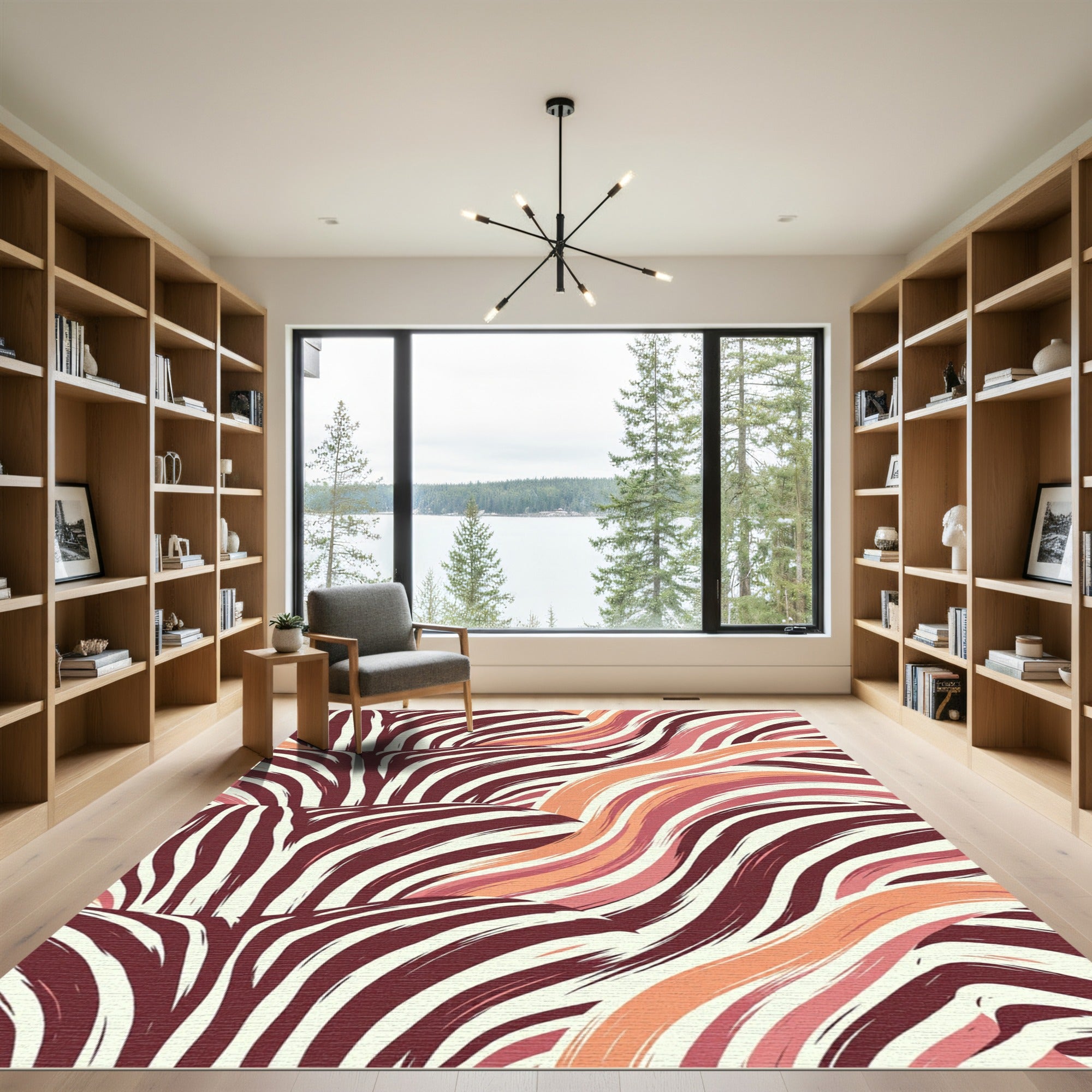Burgundy Cream Dappled Stripe Wave Rug