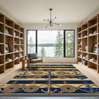 Nautical Navy Gold Anchor Rope Border Rug