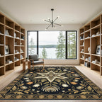 Floral Star Gold Black Botanical Art Rug