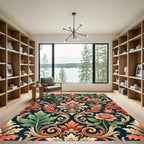 Coral Rose Scrolling Acanthus Damask Rug