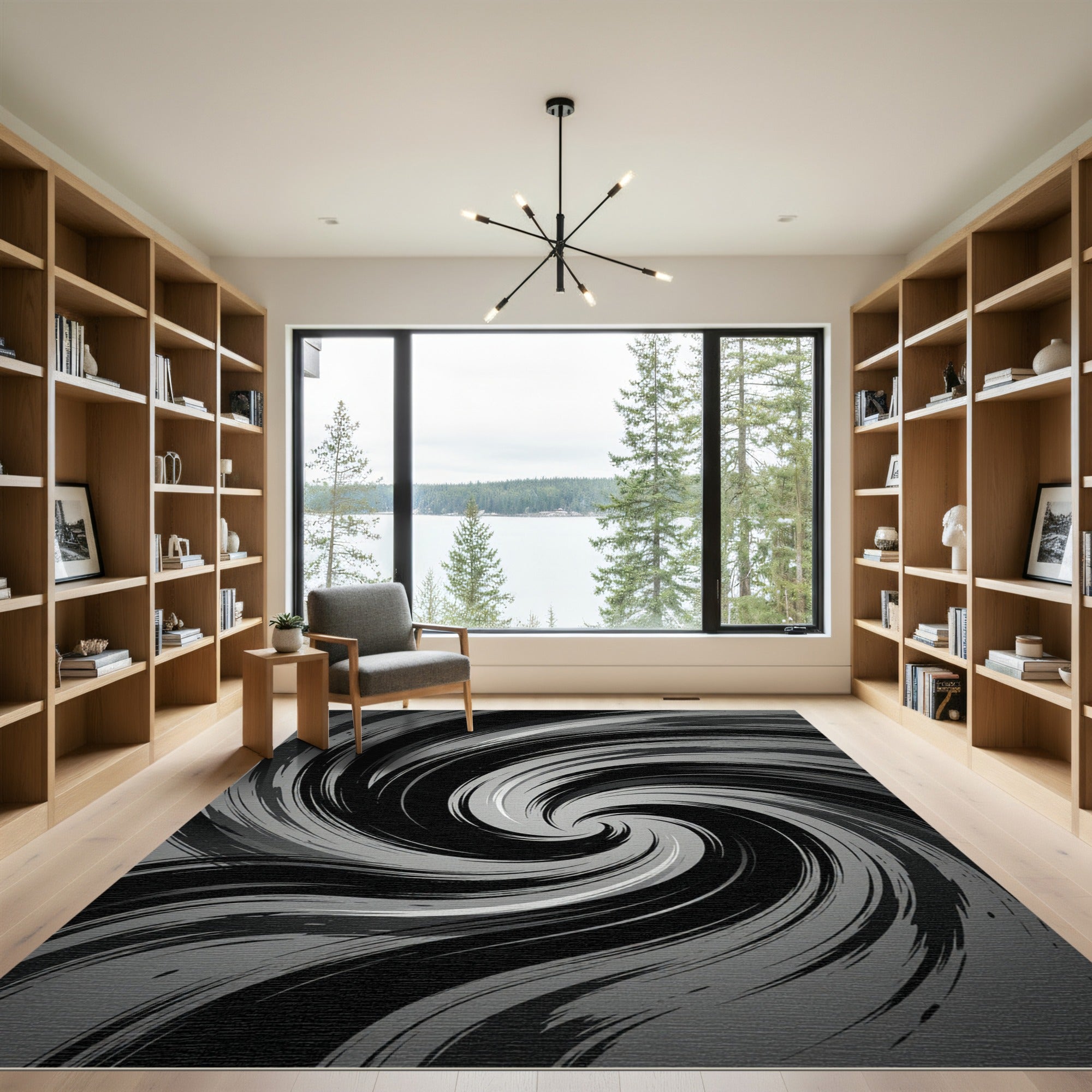 Monochromatic Brushstroke Swirl Rug