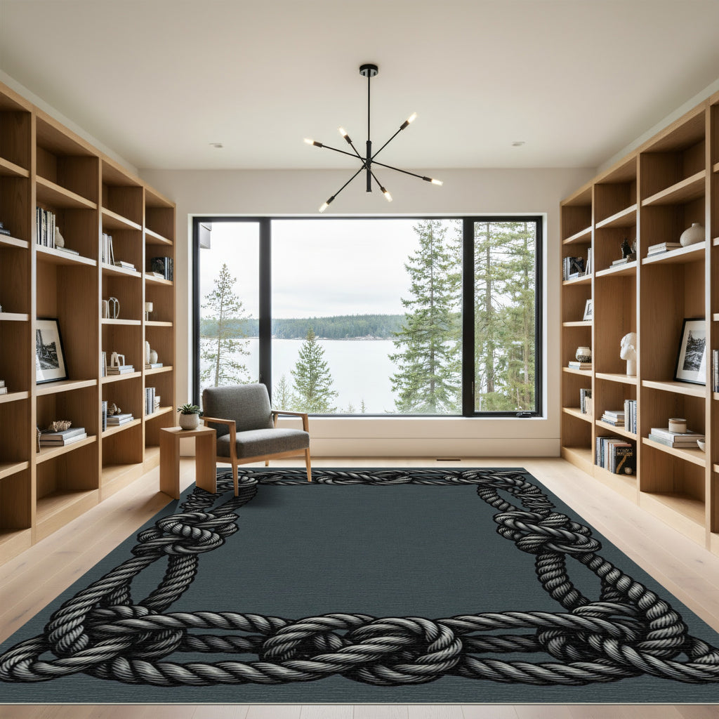Nautical Rope Knot Border Rug