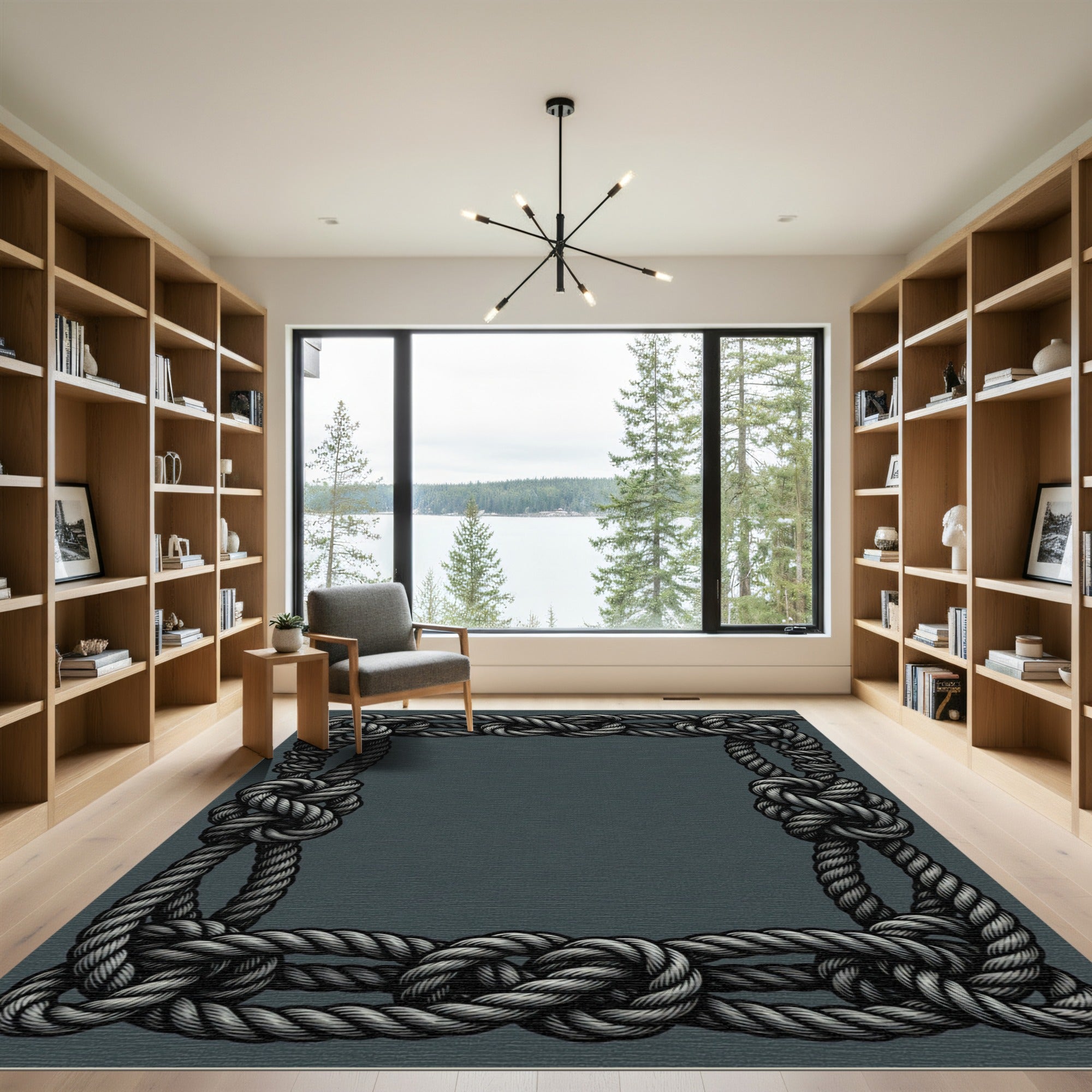 Nautical Rope Knot Border Rug