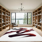 Dynamic Crimson Abstract Brushstroke Art Rug