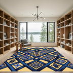 Geometric Blue Gold Tribal Diamond Rug